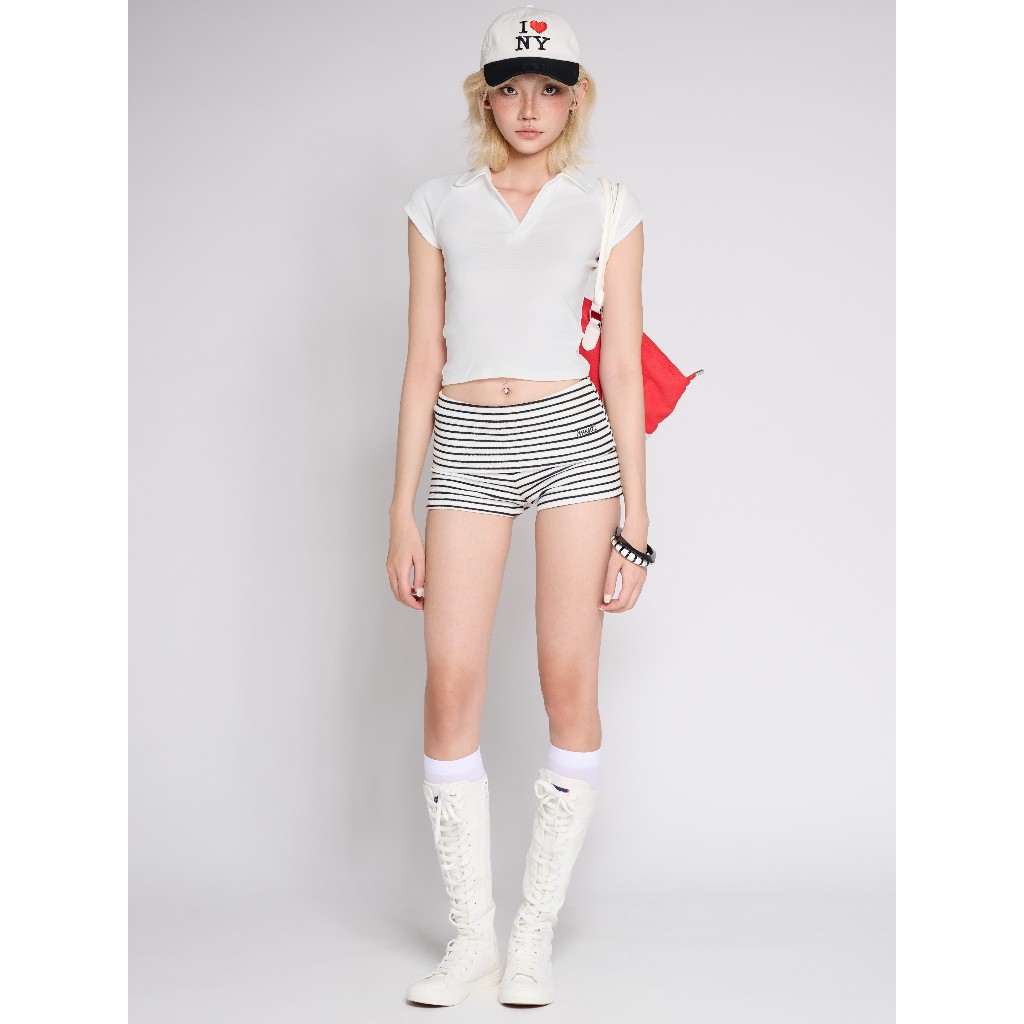 TWENTI Cropped Ribbed Polo Shirt