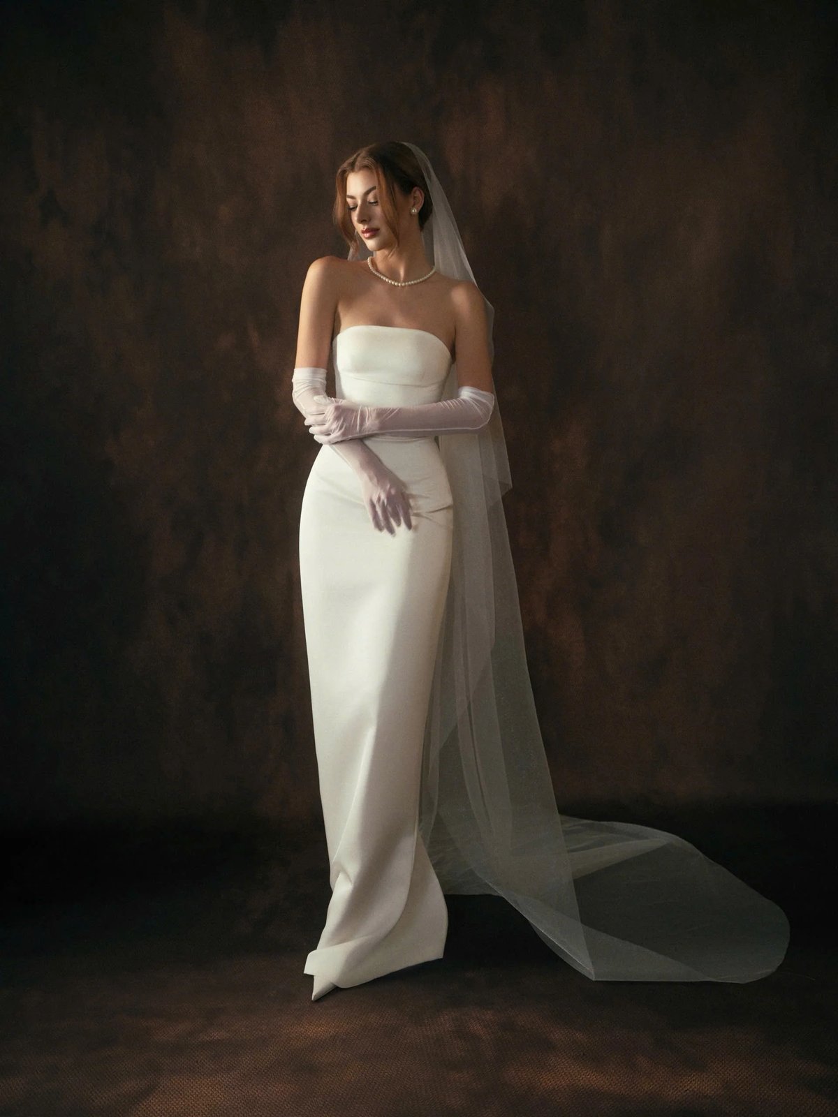 KISSERINE CATERINA Dress - White Satin Strapless Wedding Dress with Detachable Cape