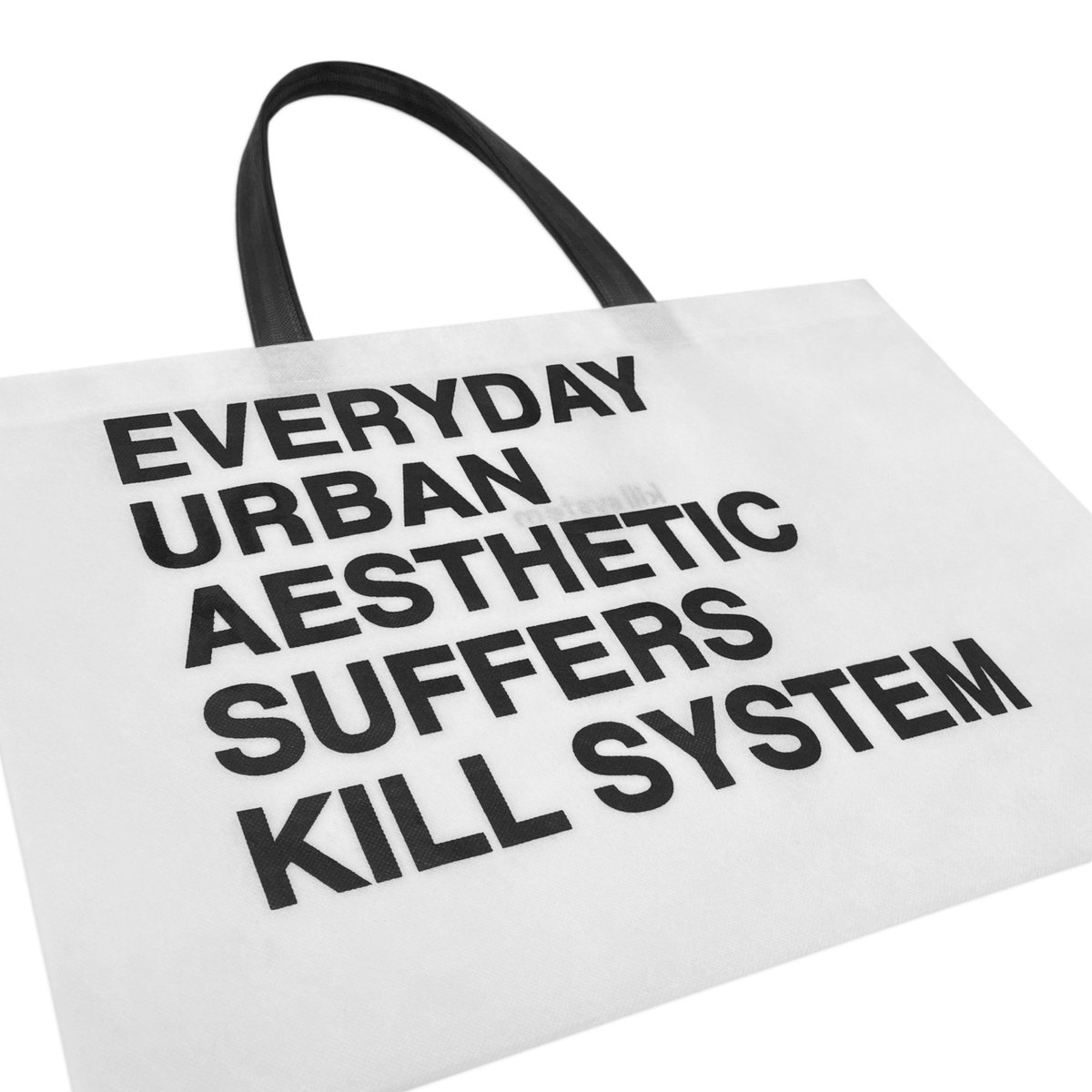 KILL SYSTEM Non-Woven Tote Bag White Print with Black Straps