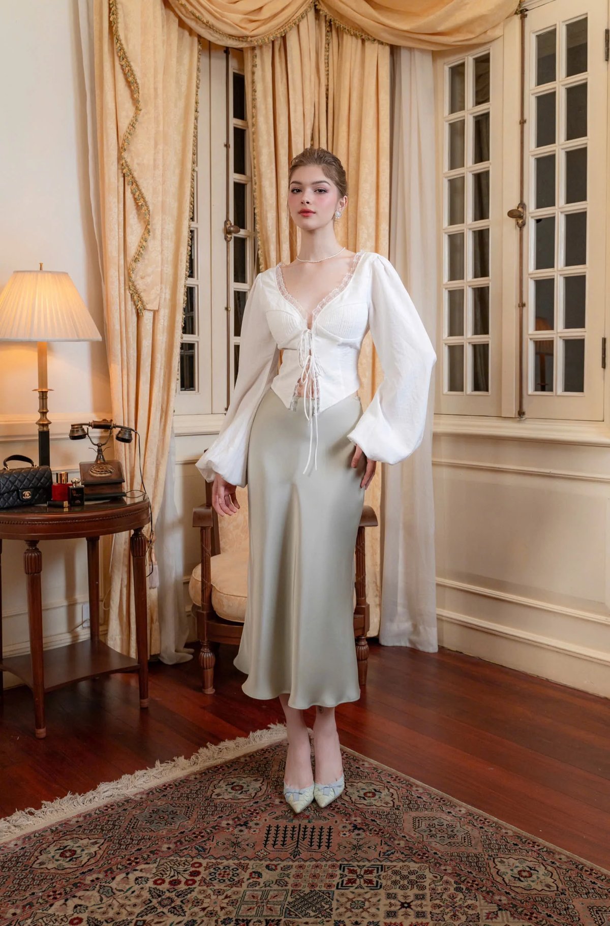 KISSERINE ANNA Asymmetrical Silk Skirt