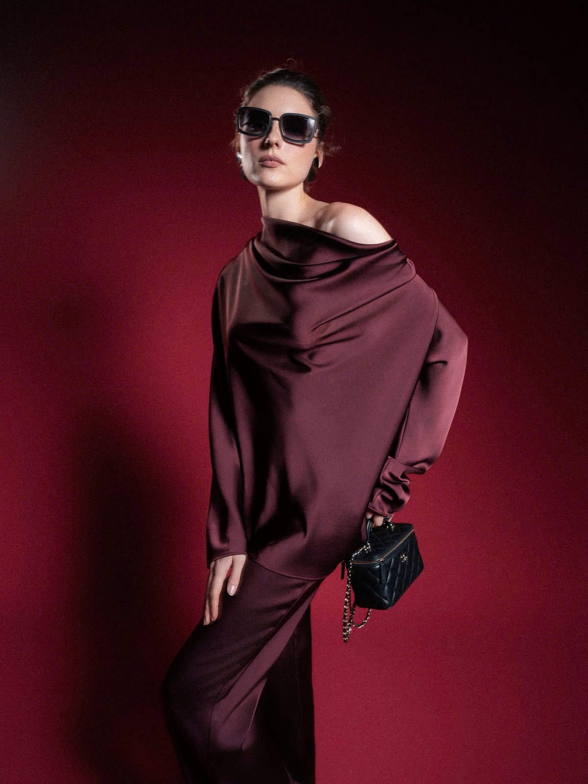 KISSERINE ZIREL Elegance Draped Satin Long Sleeve Blouse