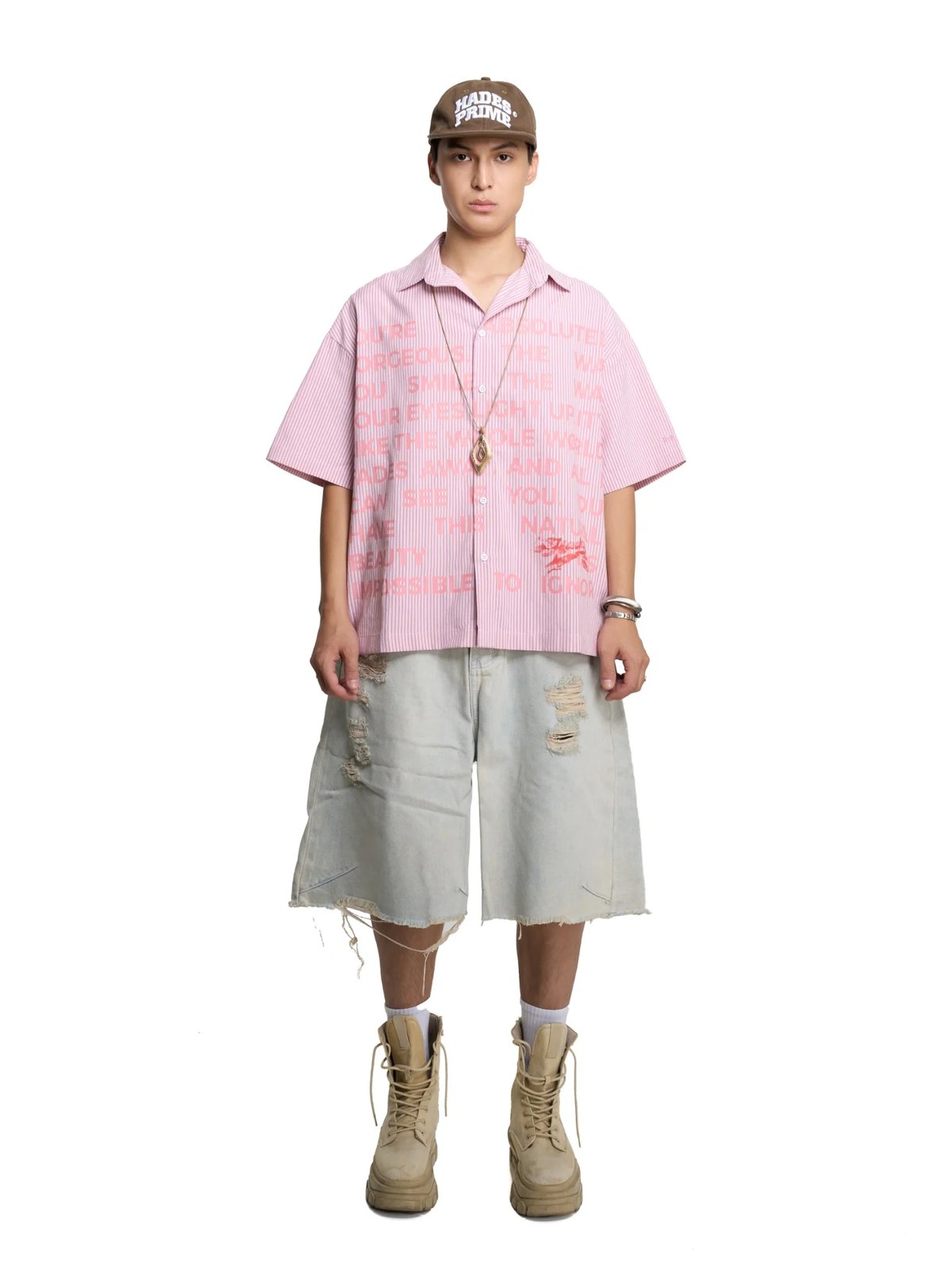HADES Dear Striped Short Sleeve Shirt 粉紅色 條紋 短袖襯衫