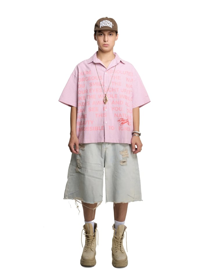 HADES Dear Striped Short Sleeve Shirt 粉紅色 條紋 短袖襯衫