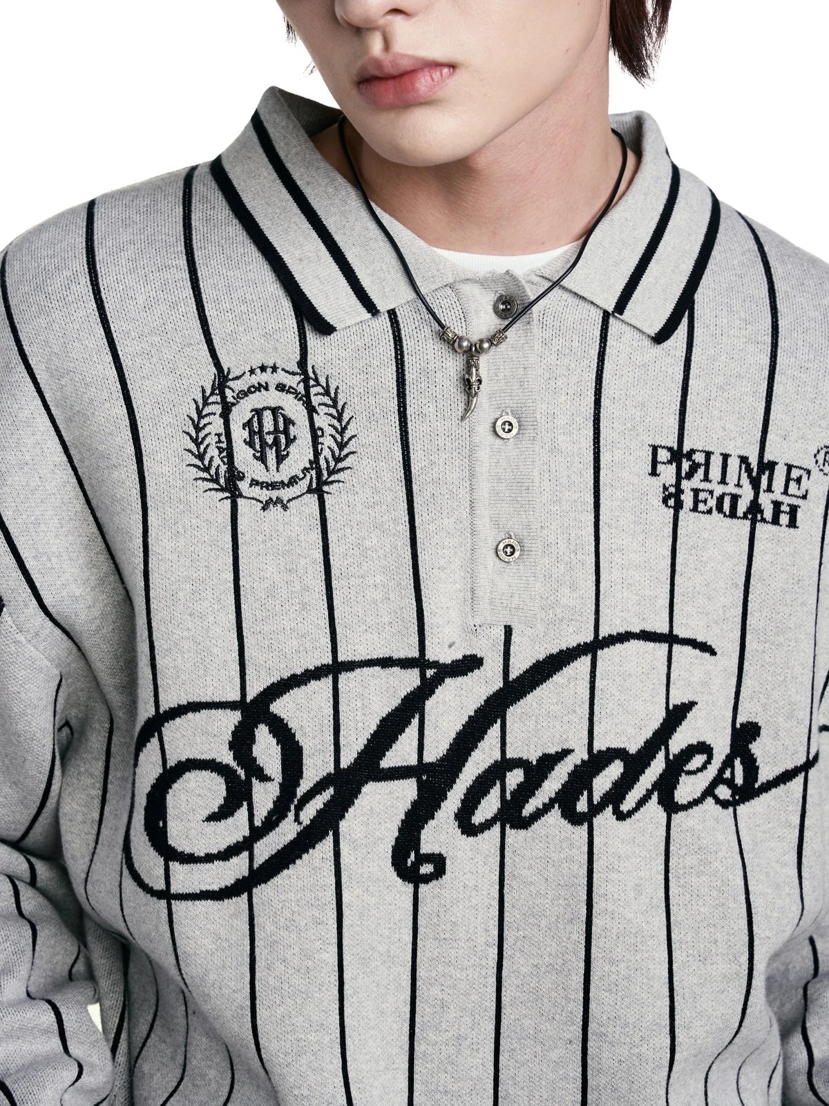 HADES Classic Polo Knit Sweater - Grey