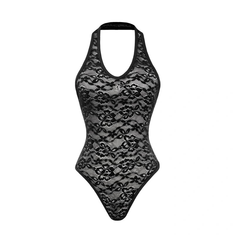 SISTERS Rosy Lace Halter Neck Sheer Bodysuit