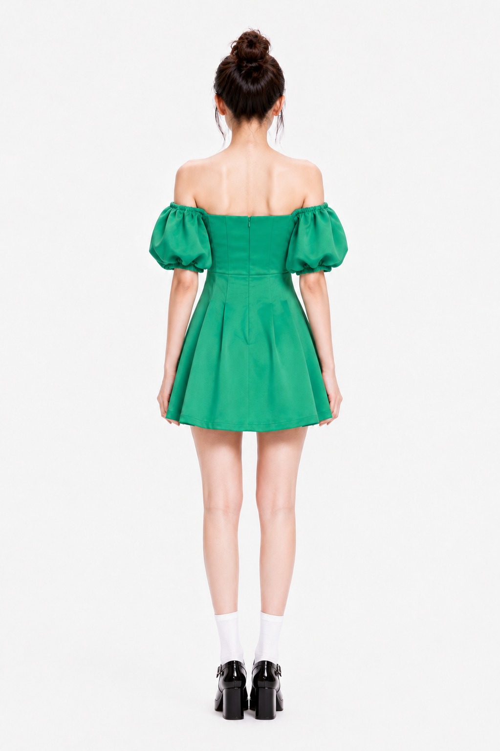 DOTTIE Cut-out Puff Sleeve Mini Dress - Dark Green