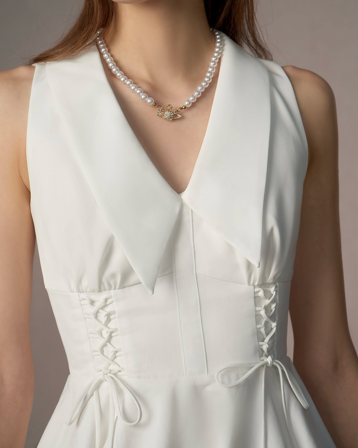 REDBEAN Cindy Dress White V-Neck Lace-up Mini Dress