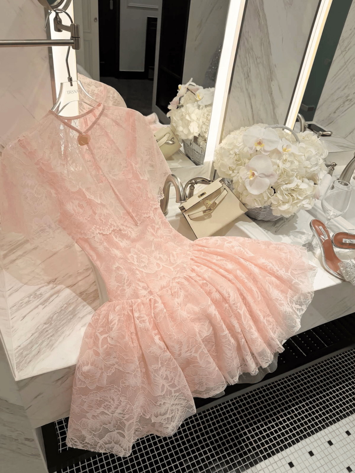 Tran Ali Lace Dress with Matching Cape Set