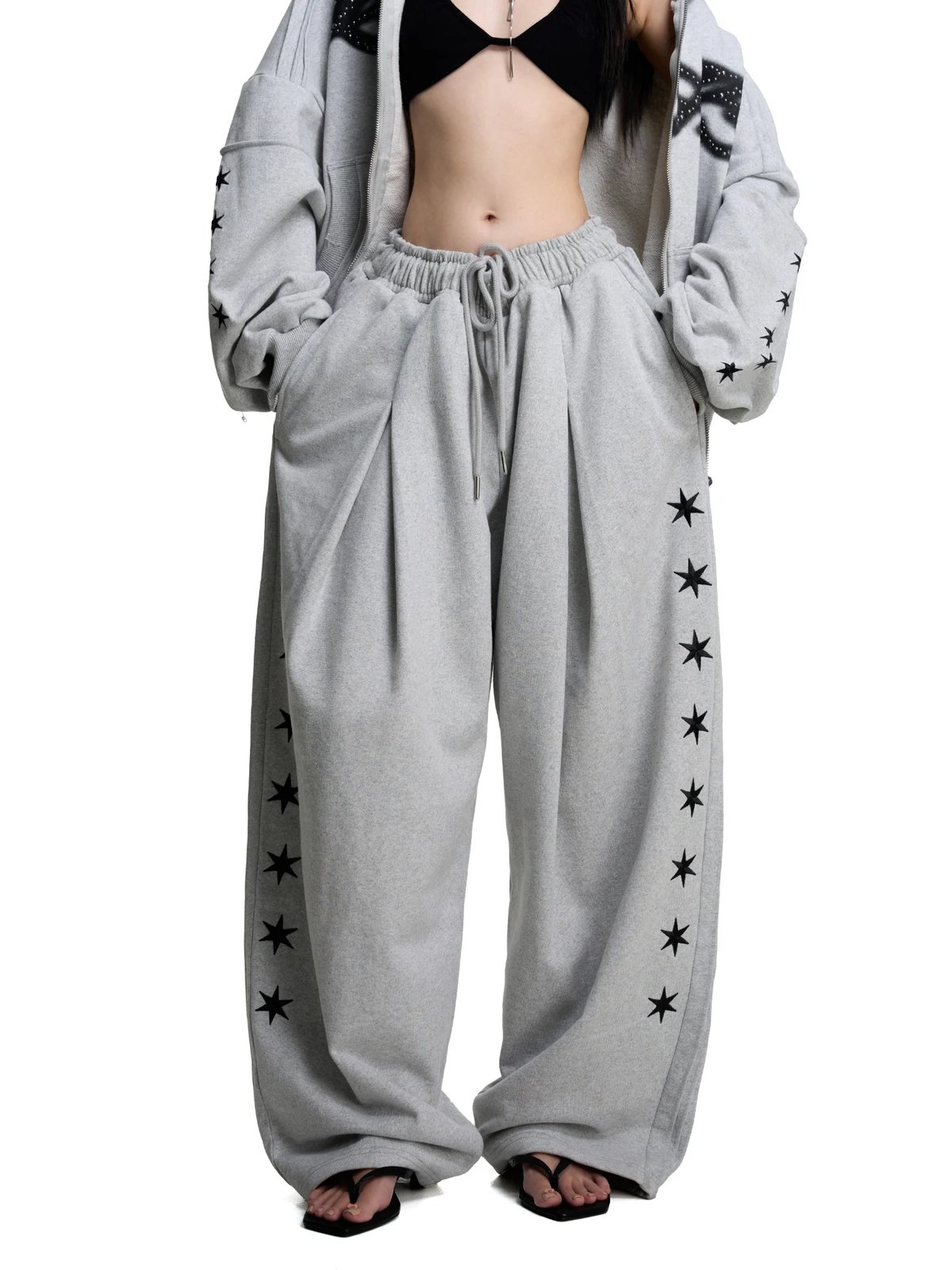 HADES VOID DRIFTER Star Embroidered Wide Leg Sweatpants