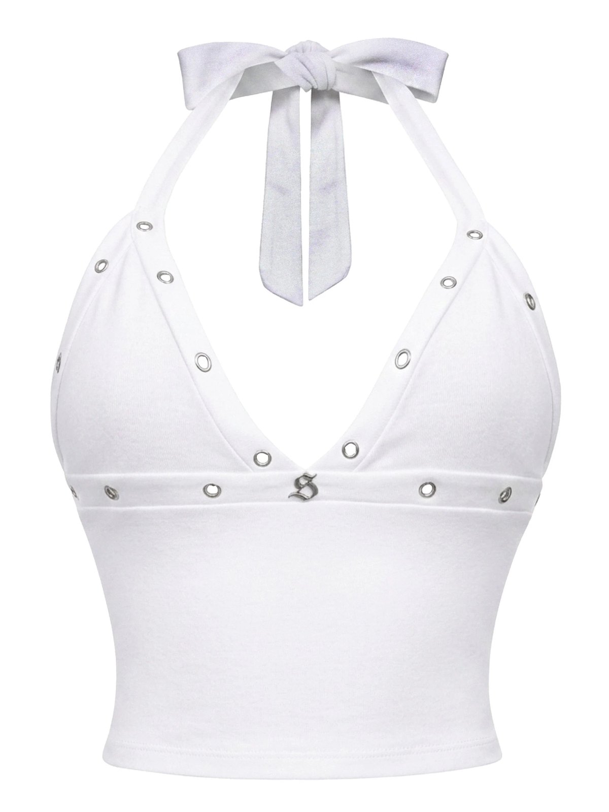 SISTERS Jolene Halter Neck Backless Cropped Top - White