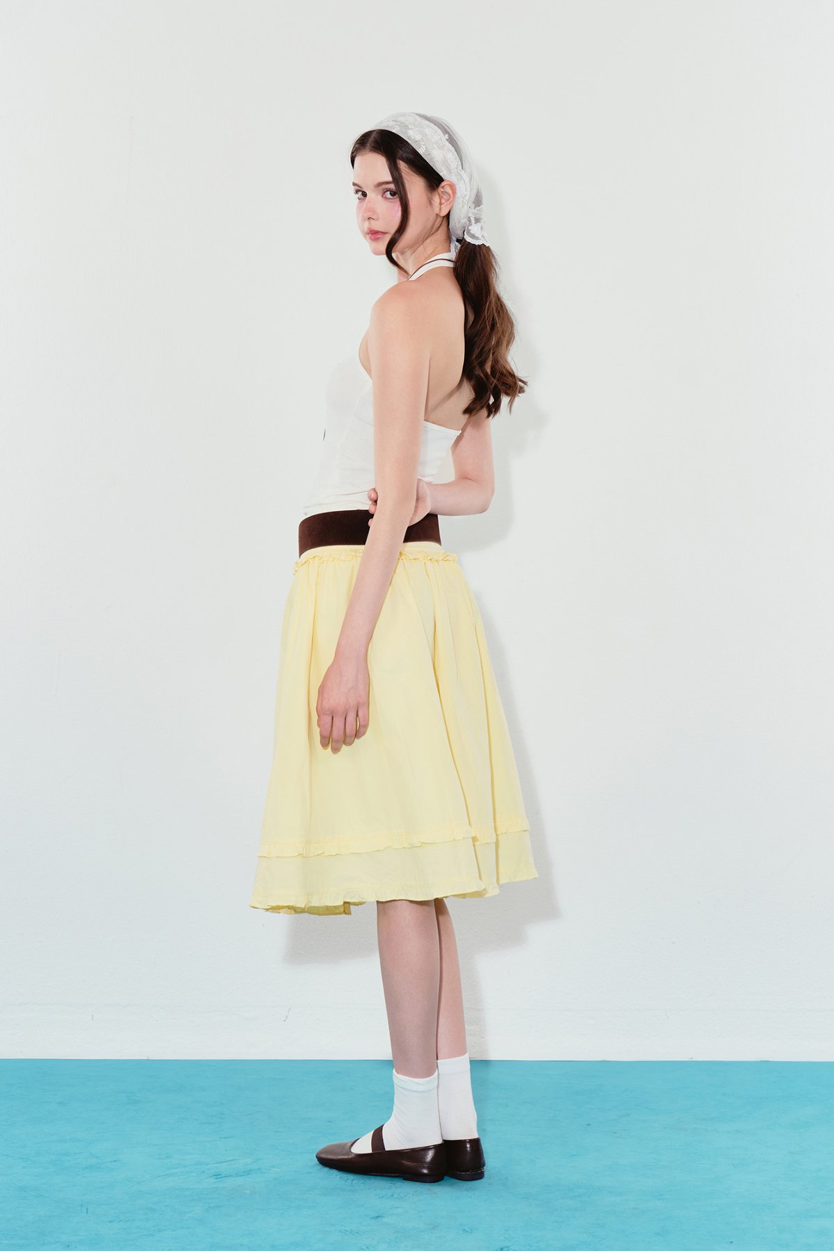 DOTTIE Ruffle Trim Midi Skirt - S0307