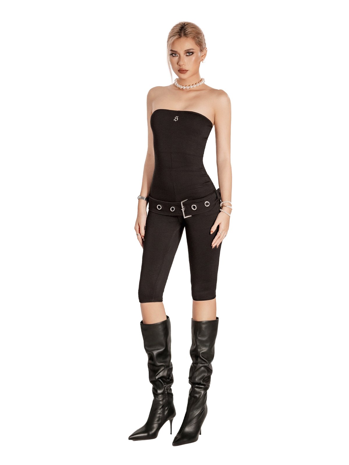 SISTERS Amelie Strapless Cropped Jumpsuit with Belt - White