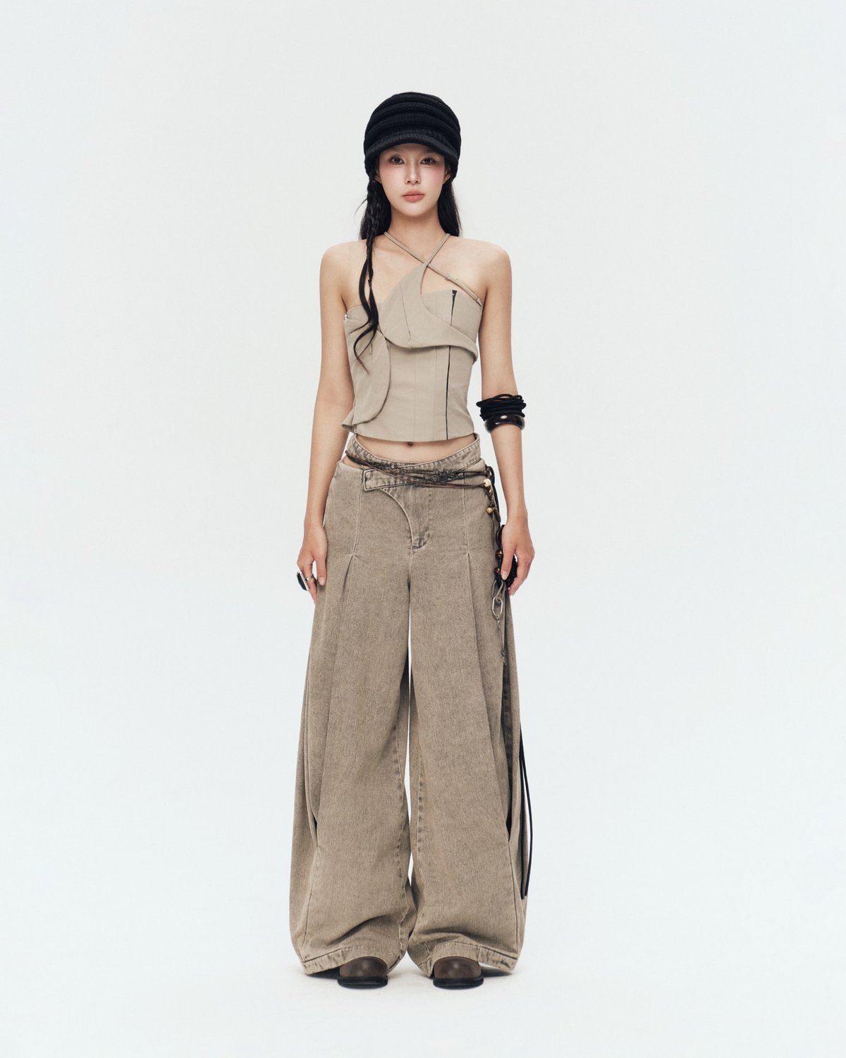 Bunnyhill NORA PANTS VER JEAN Grey Wash Wide-Leg Denim Trousers