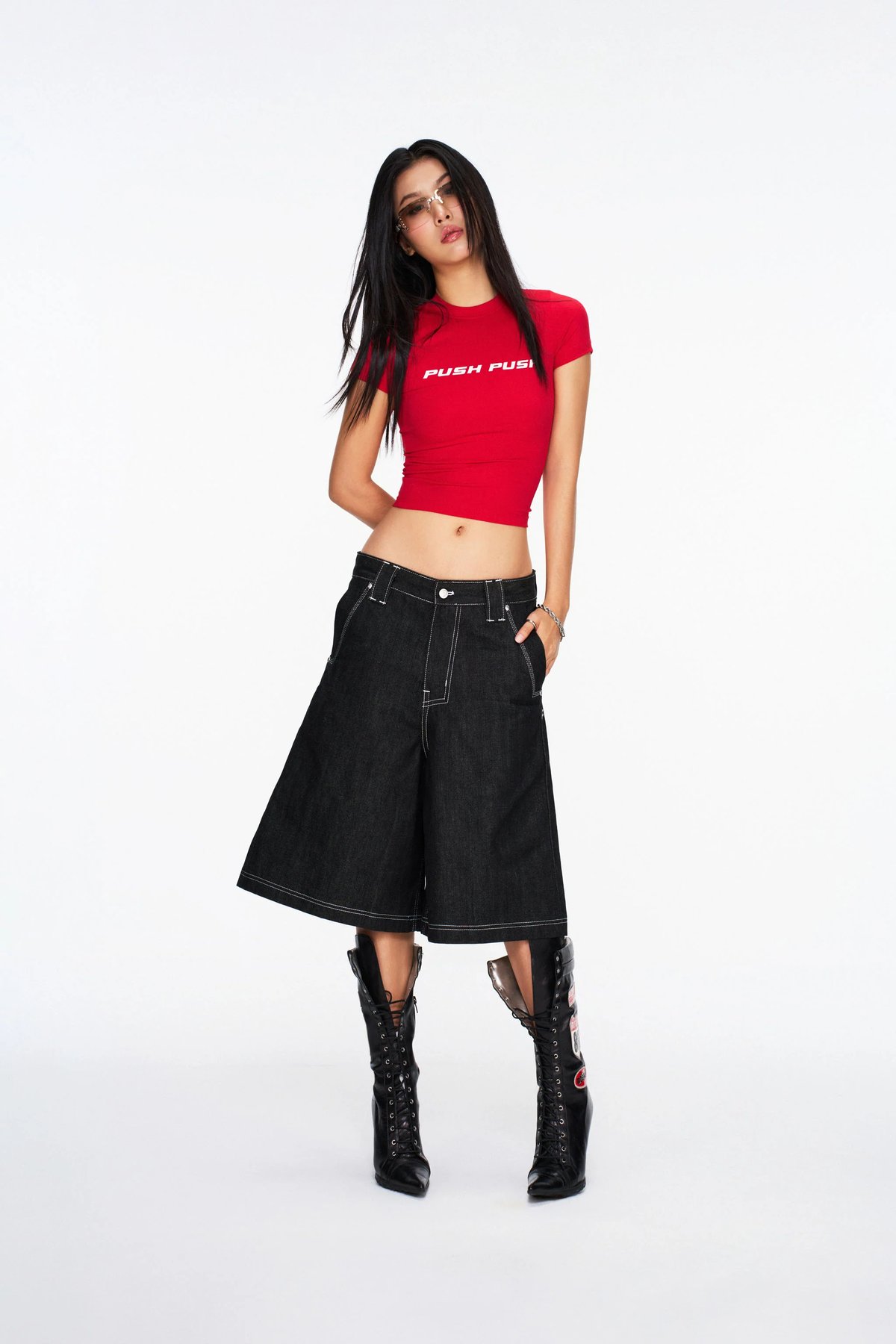 PUSH PUSH PWR BABY TEE Cropped Slim Fit T-Shirt