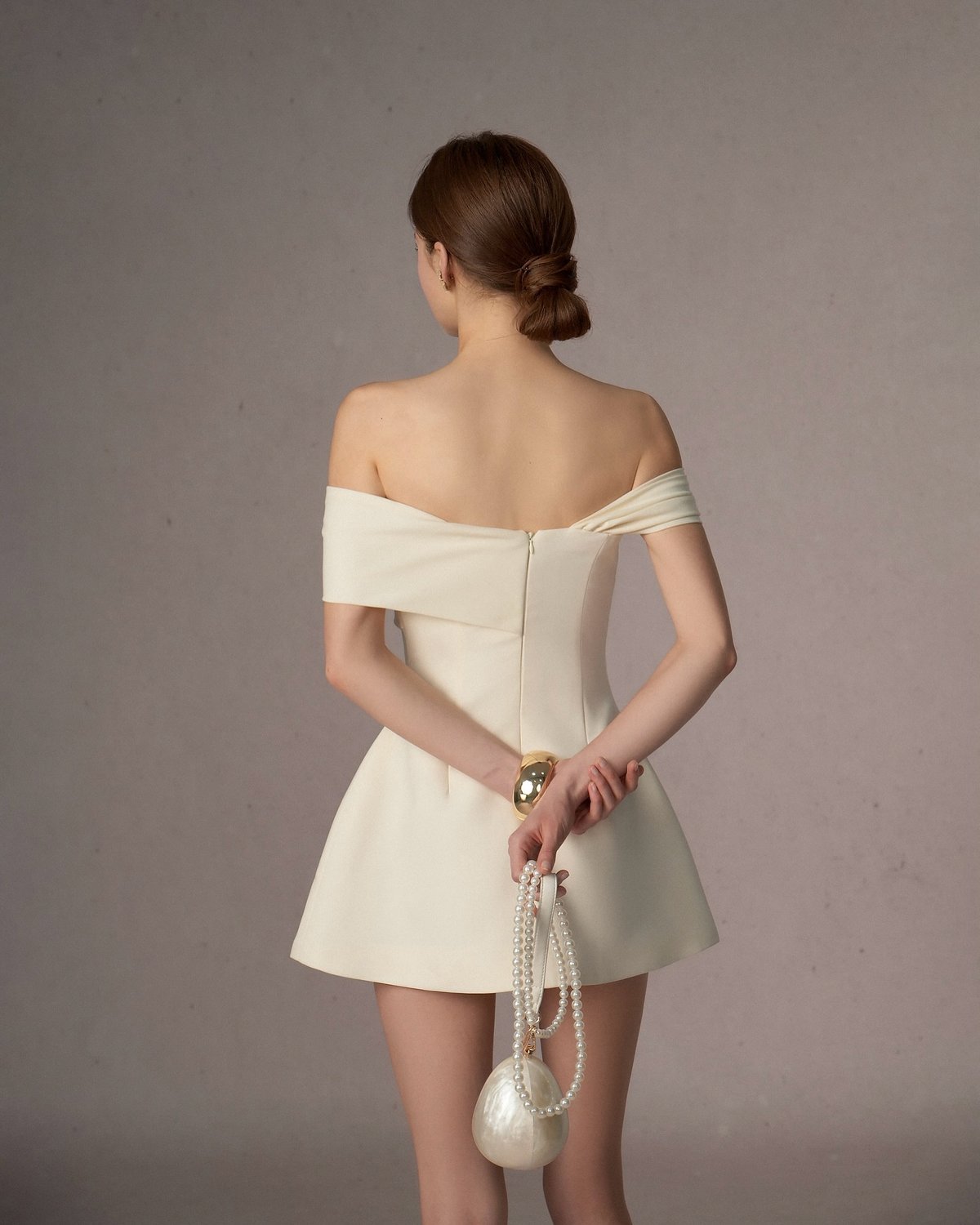 REDBEAN Leena Off-Shoulder Mini Dress - Light Yellow Vanilla