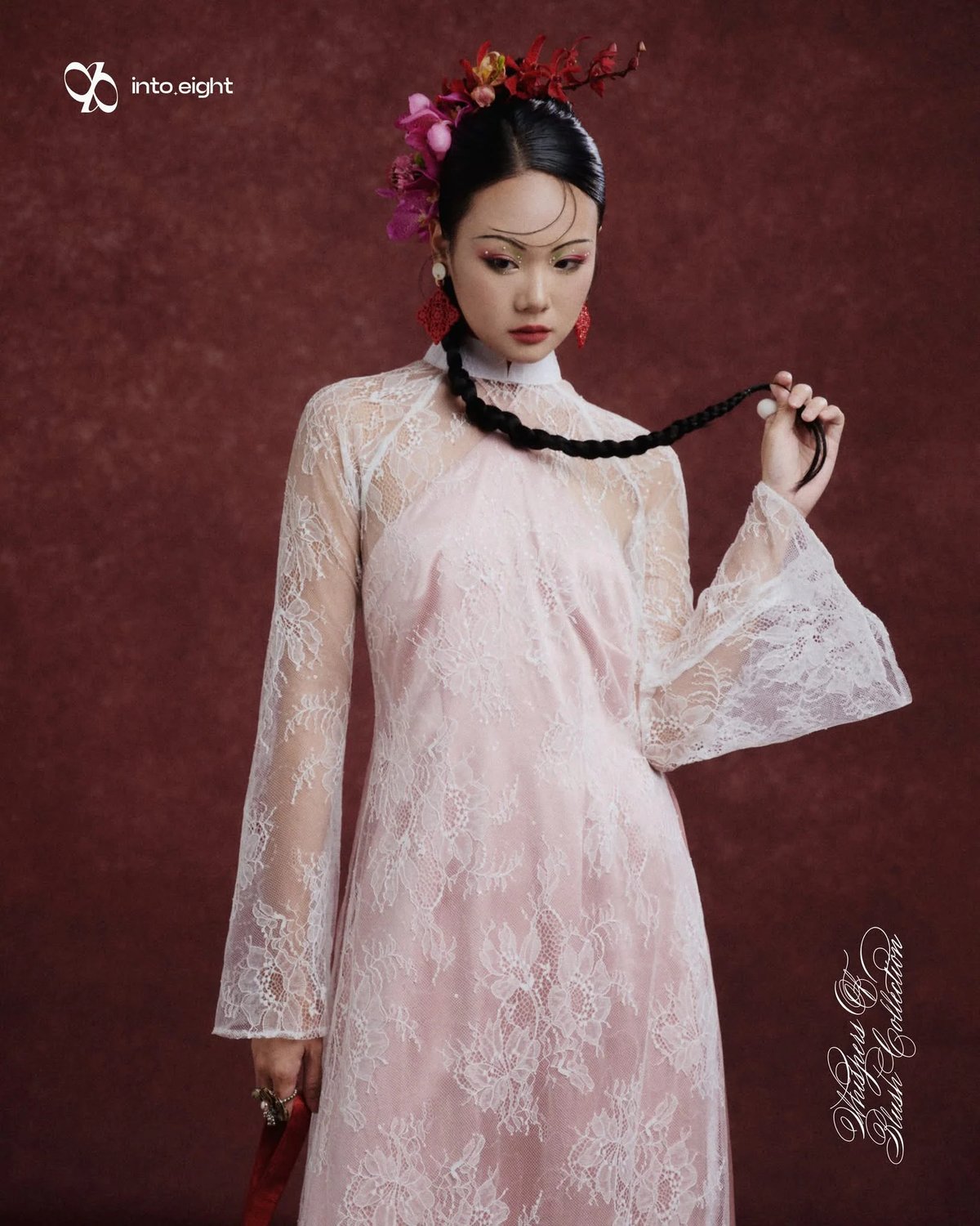 into.eight Áo Dài Duyên Floral Lace Layered Dress