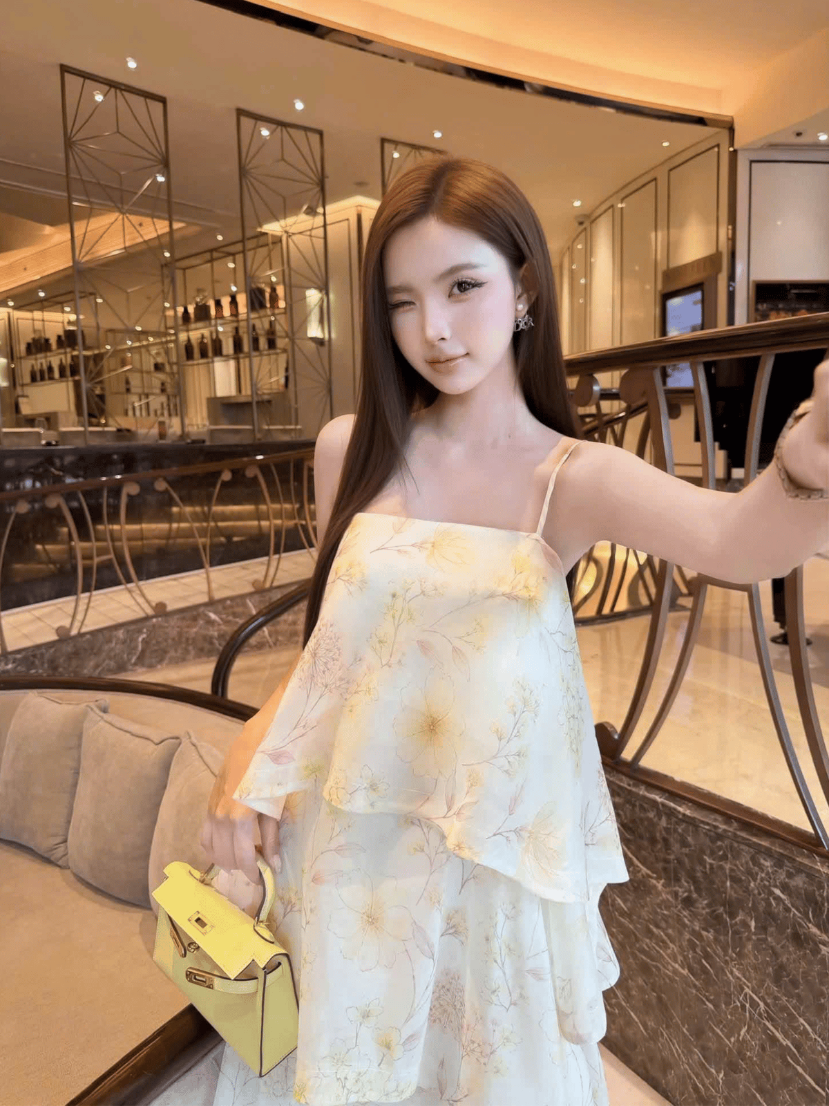 Tran Ali 分層碎花連身長裙