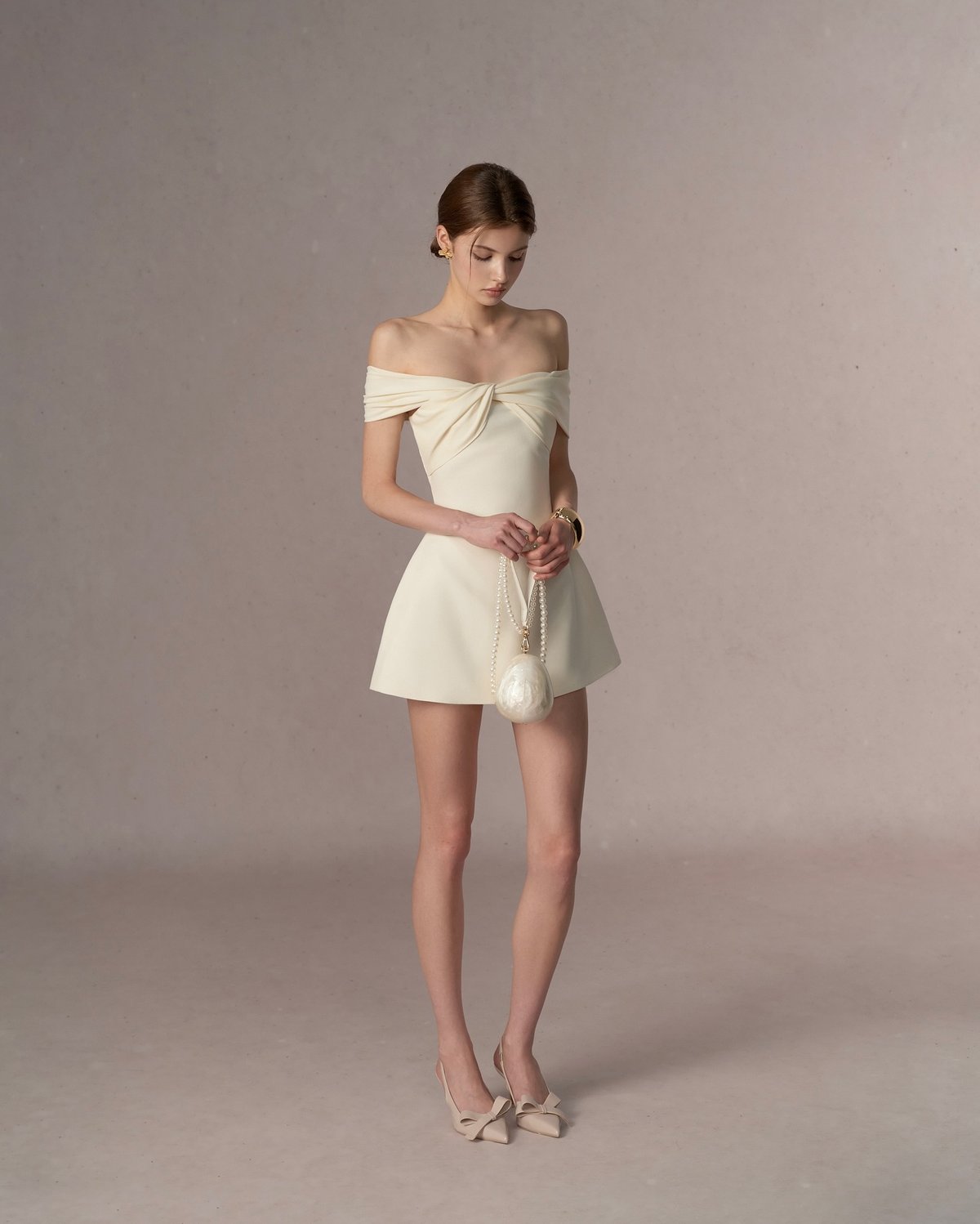 REDBEAN Leena Off-Shoulder Mini Dress - Light Yellow Vanilla