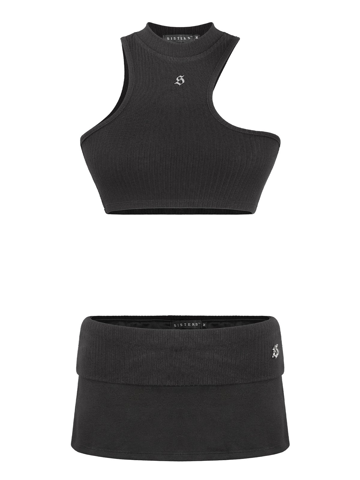 SISTERS Lottie Cut-out Knit Top and Mini Skirt Set - Black