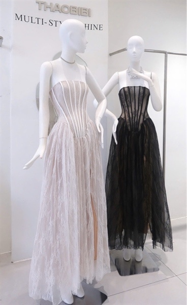 THAOBIBI Lace Bustier Slit Maxi Dress