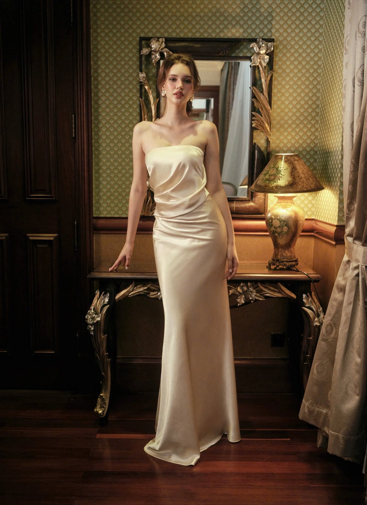 KISSERINE MONROE Satin Strapless Dress