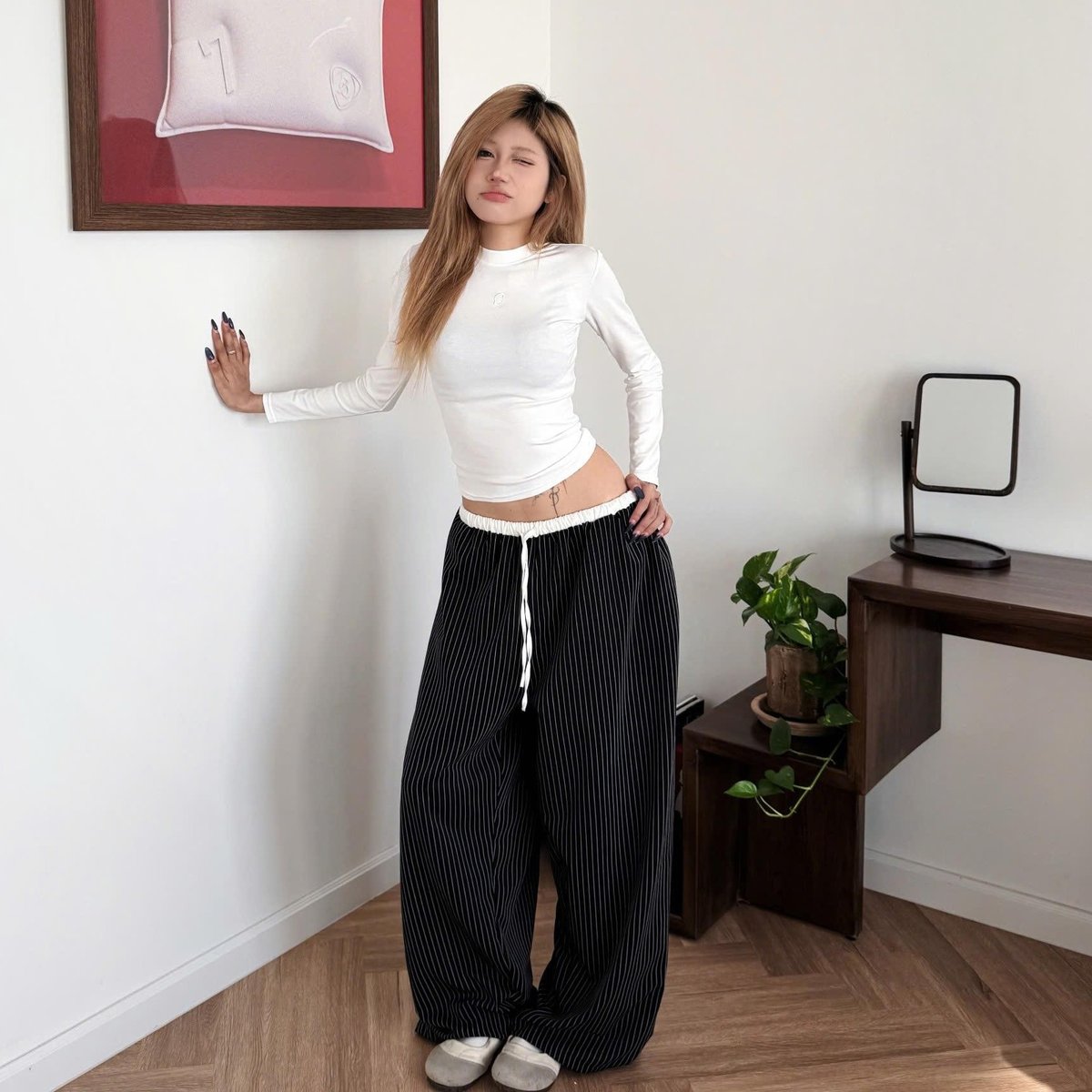 OUTERITY Striped V2 High Waisted Wide Leg Trousers