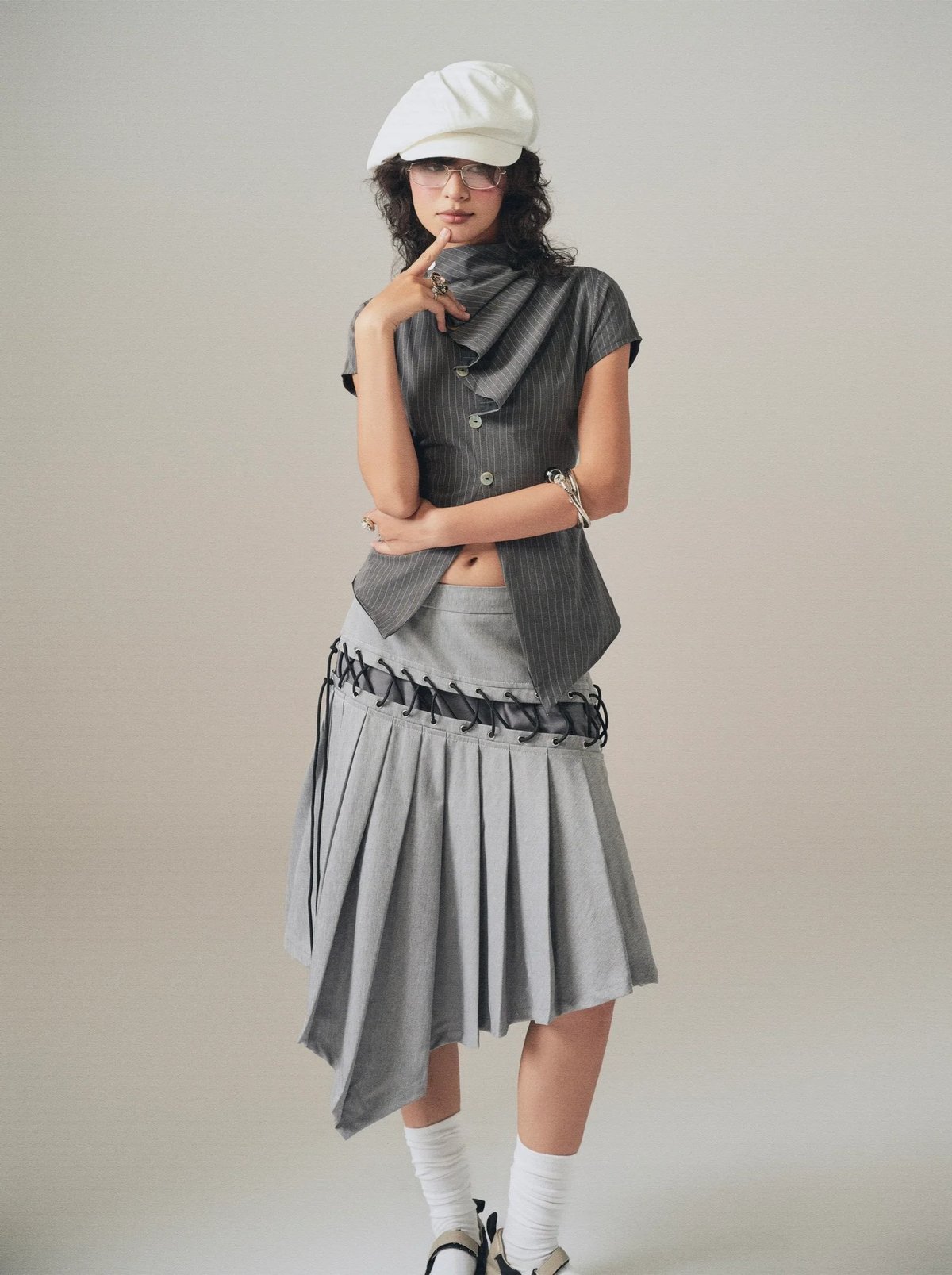 INTO.EIGHT Elite Top Structured High Neck Short Sleeve Top