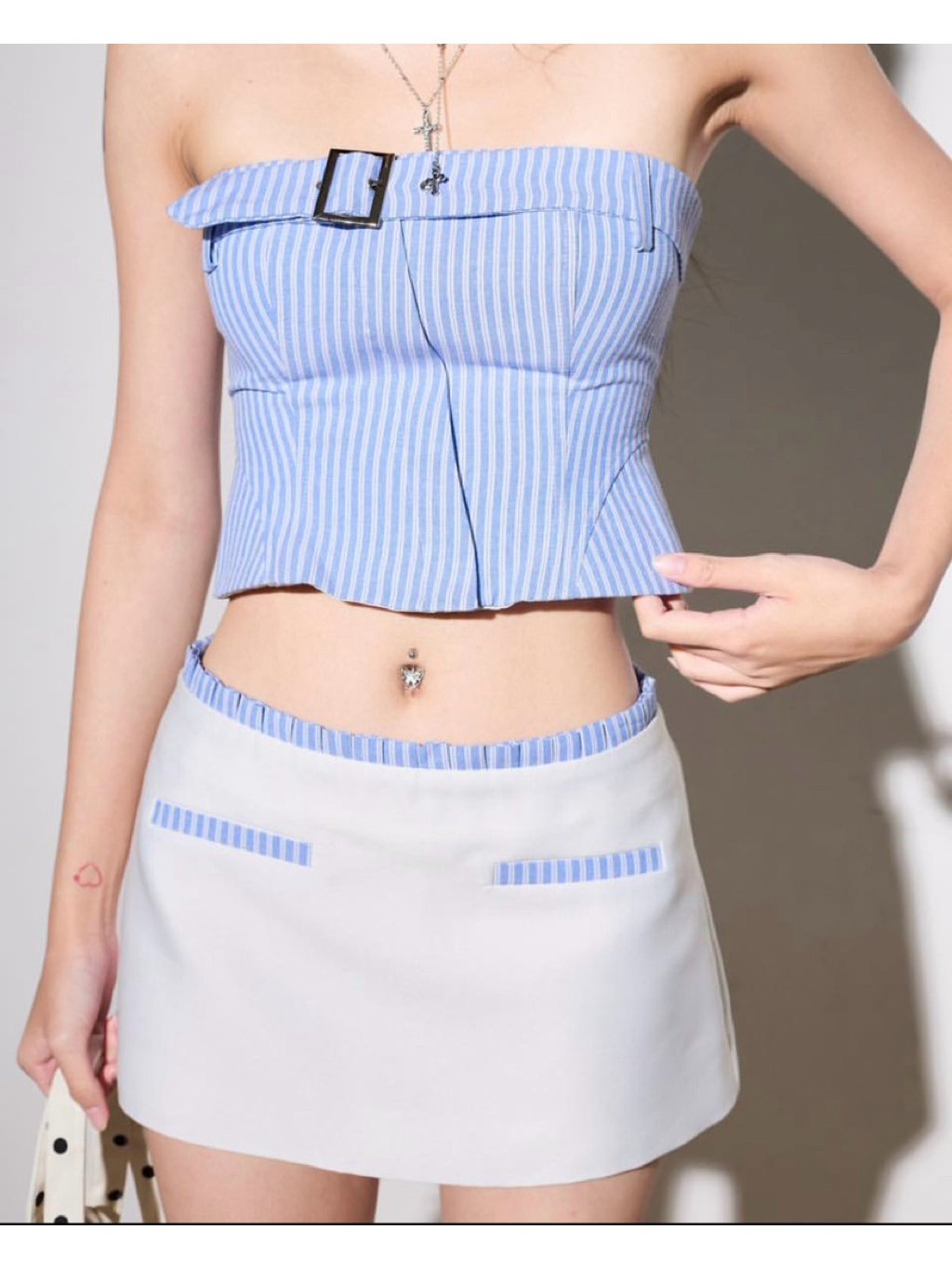 Cera Halen Set Blue Striped Tube Top and Skirt Set