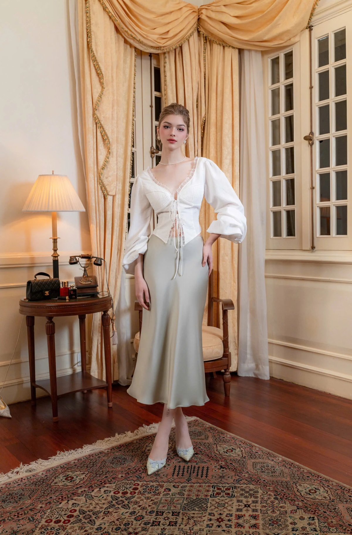 KISSERINE ANNA Asymmetrical Silk Skirt