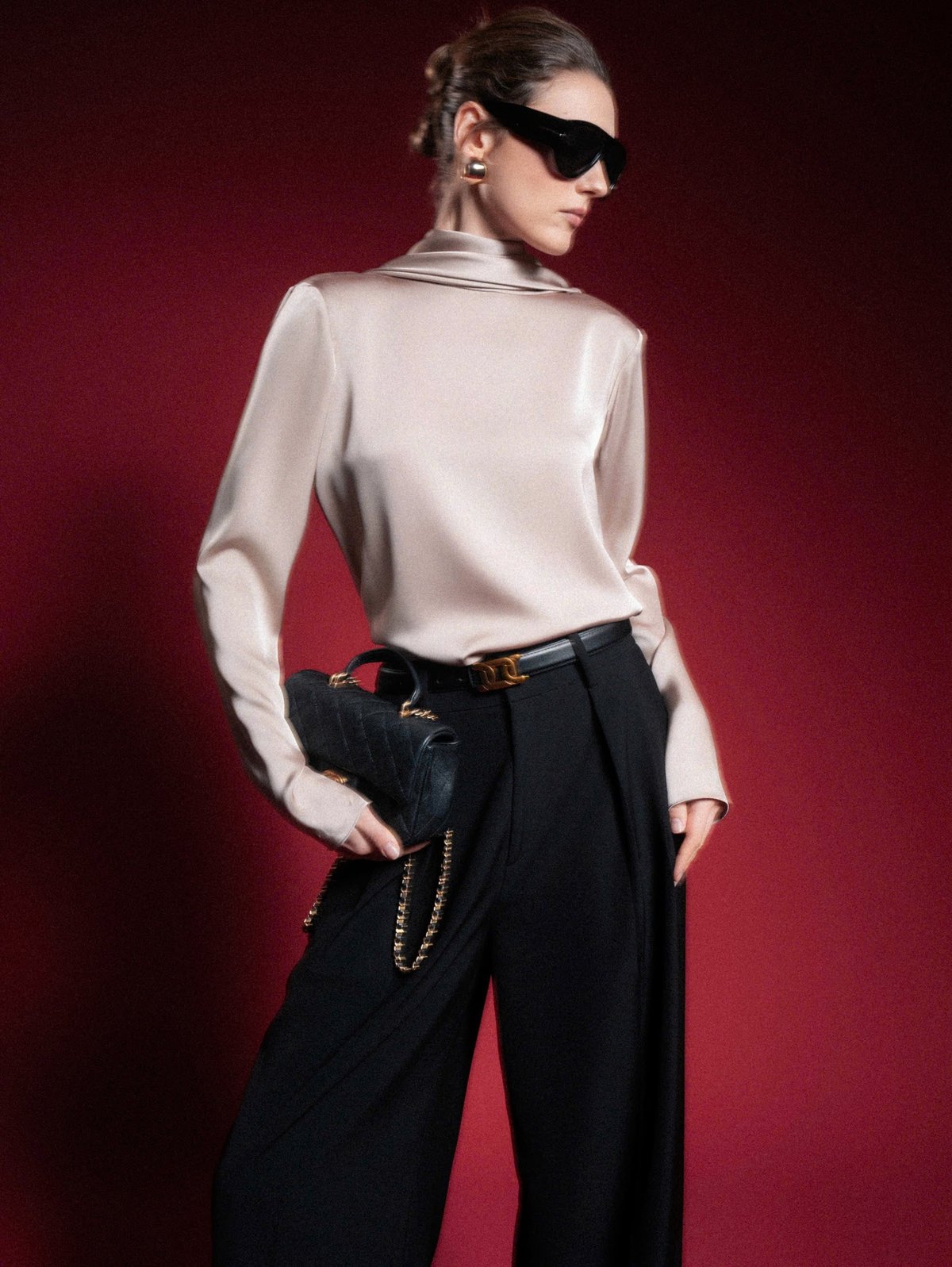 KISSERINE ZINA TOP Elegant Draped Satin Blouse
