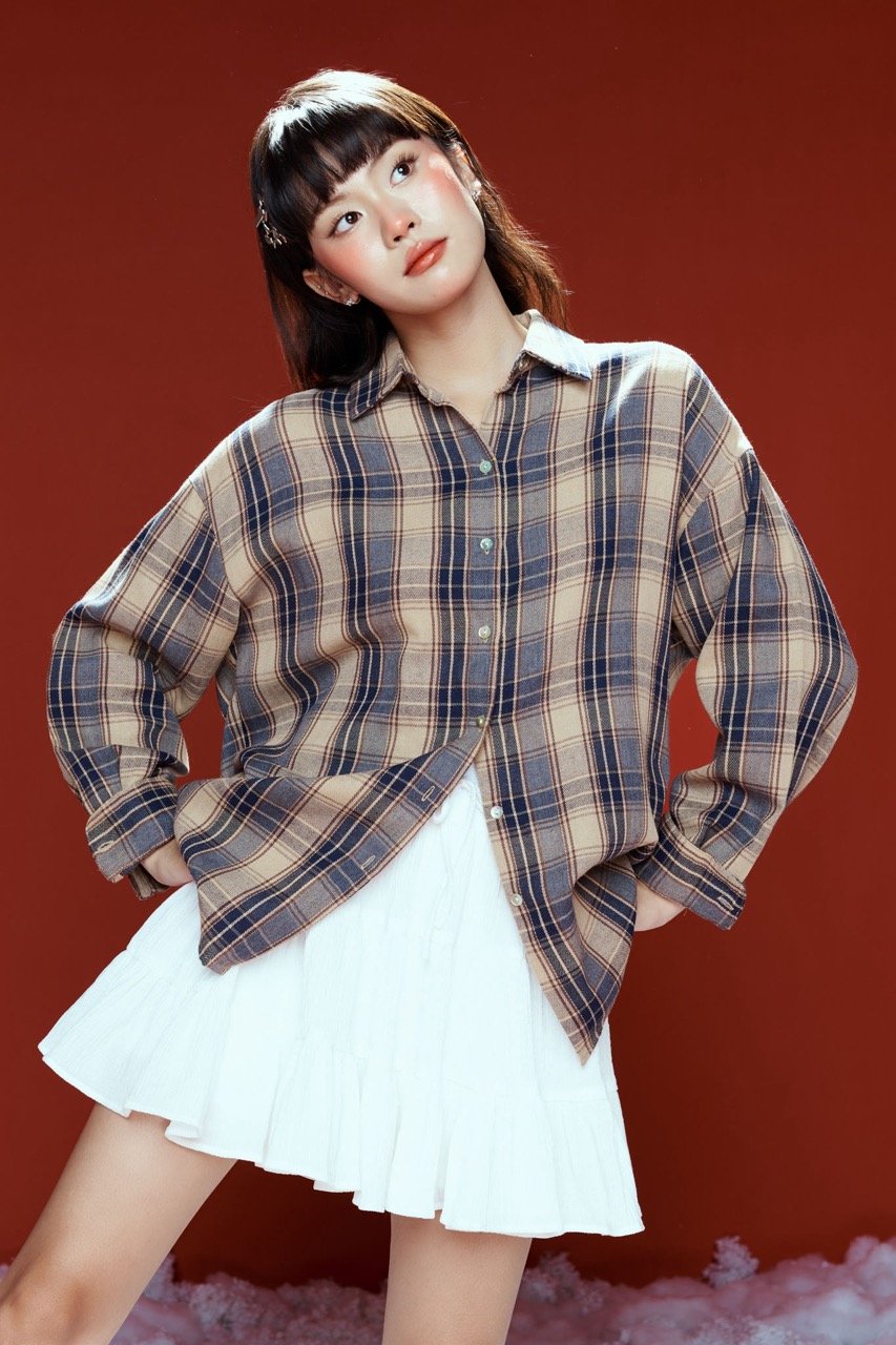 DOTTIE Long Sleeve Plaid Shirt