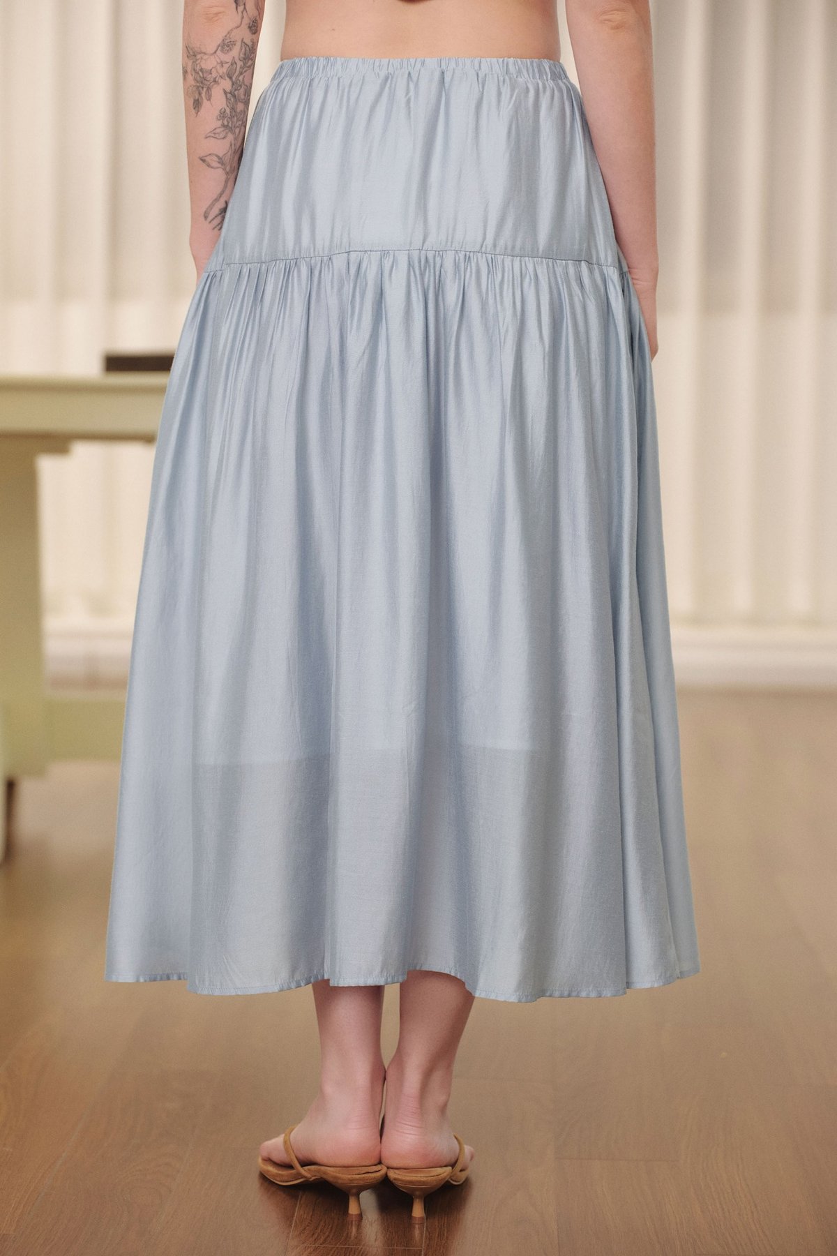 DOTTIE Ruched Midi Skirt - Light Blue