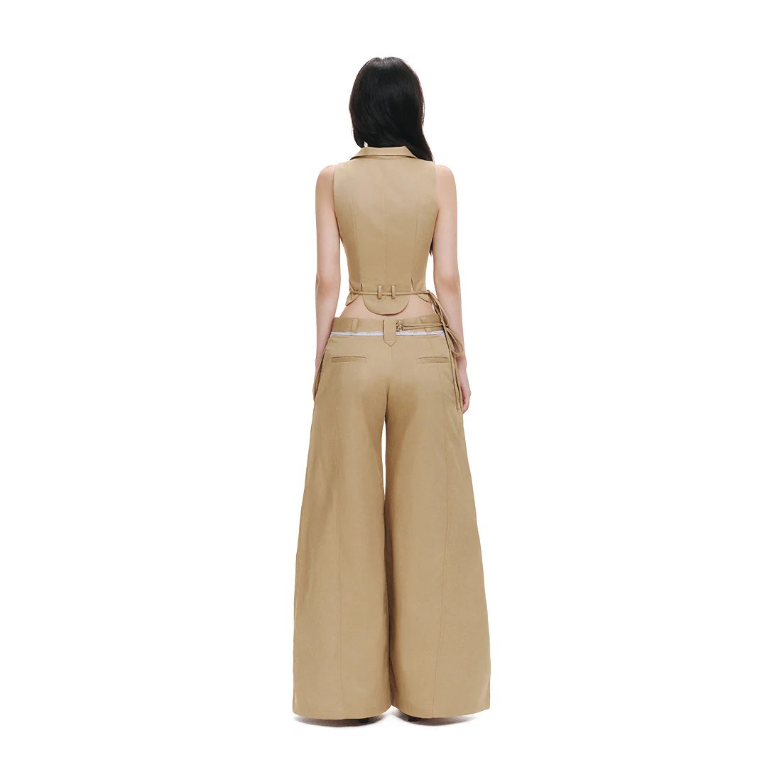 AIAI Hazel Lace Trim Low-Waist Wide Leg Trousers