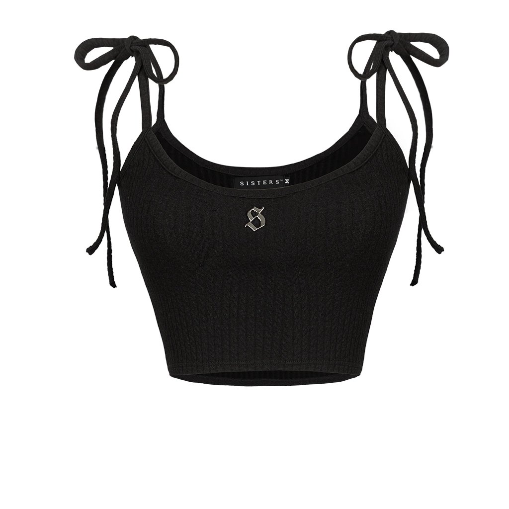 SISTERS Lena Bow-Tie Spaghetti Strap Knit Crop Top