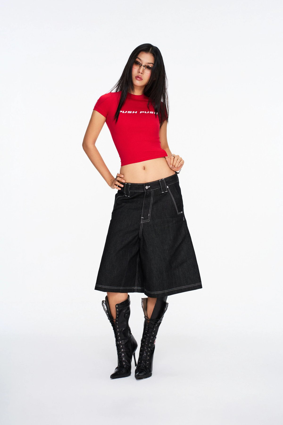PUSH PUSH PWR BABY TEE Cropped Slim Fit T-Shirt