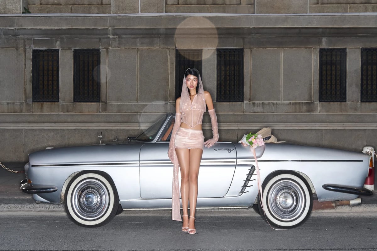 VIERY Devon Set - Sequined Cape Top and Mini Skirt - Cream