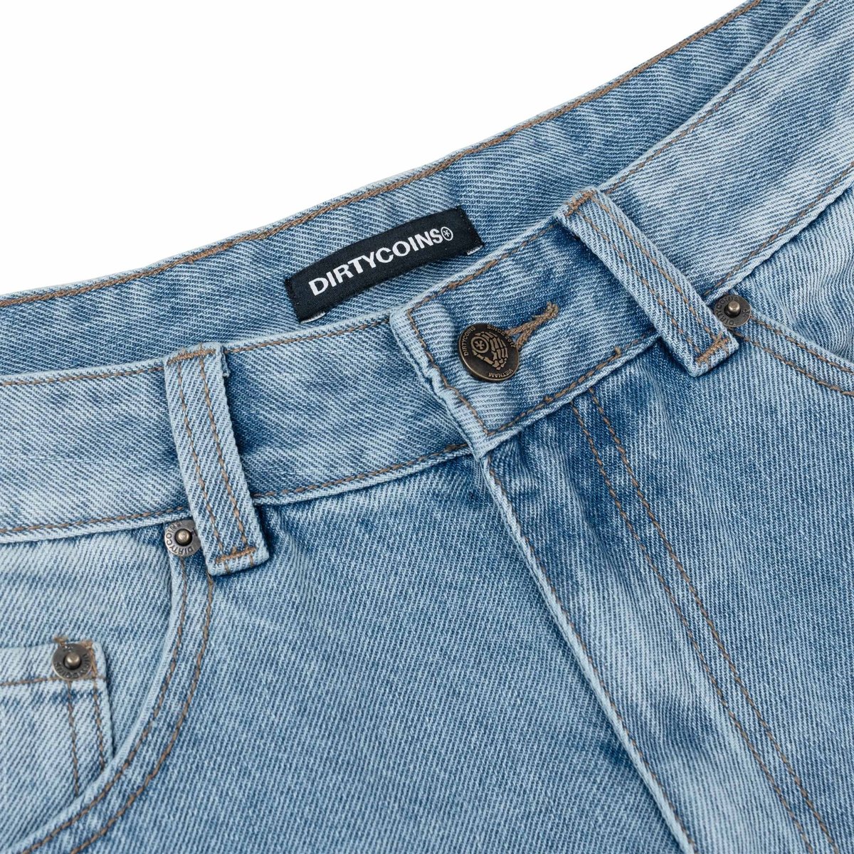DIRTYCOINS Baggy Denim Shorts with 3D Embroidery Logo