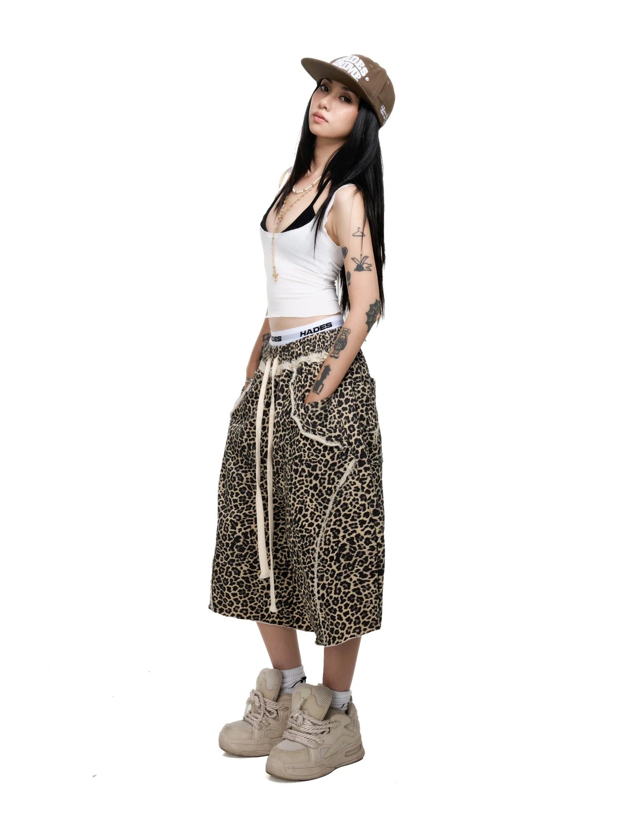 HADES Rugged Leopard Print Wide-Leg Shorts