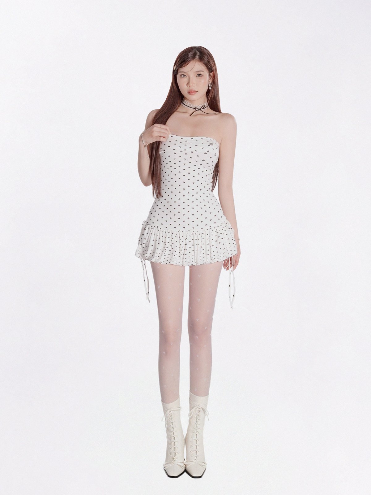 DKMV Yuri Dress - Sweet Heart Pattern Strapless Bubble Dress