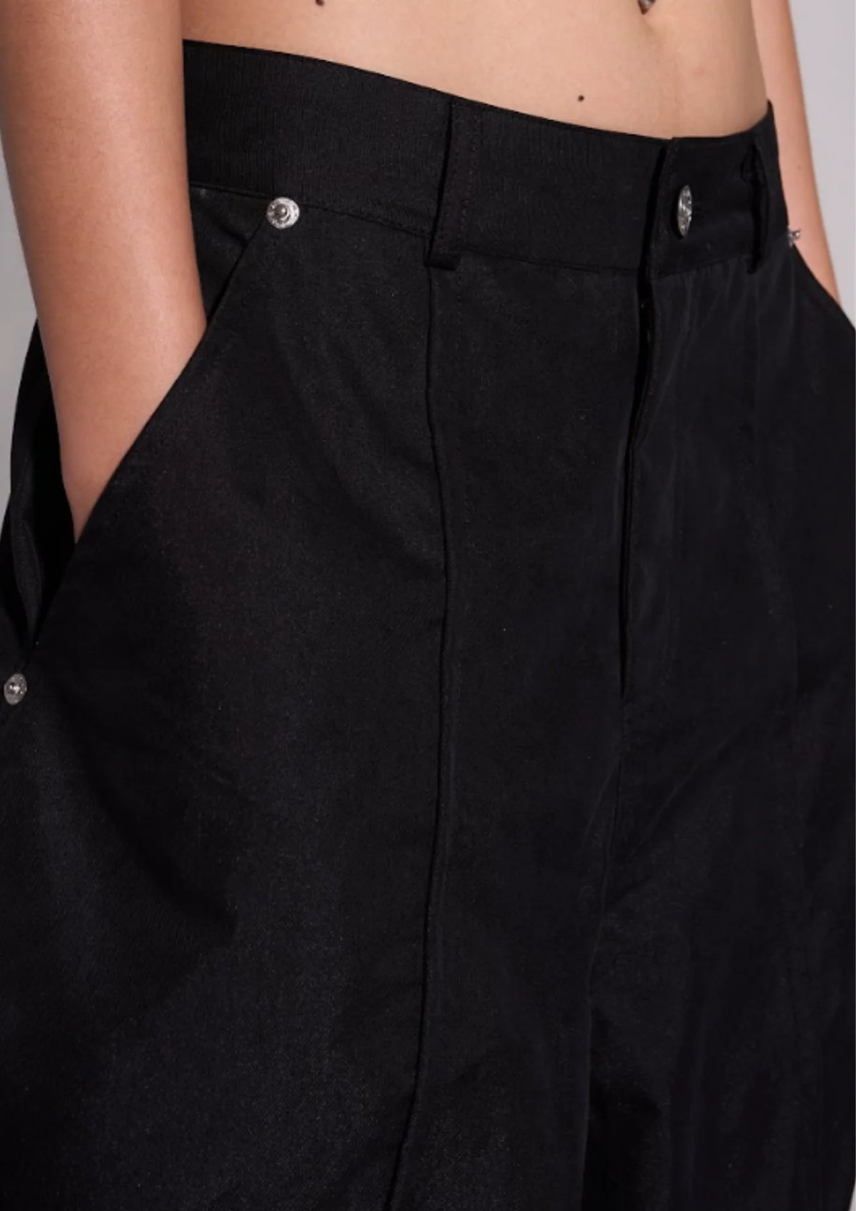 PUSH PUSH SONIC Wide Leg Low Rise Khaki Pants - Black