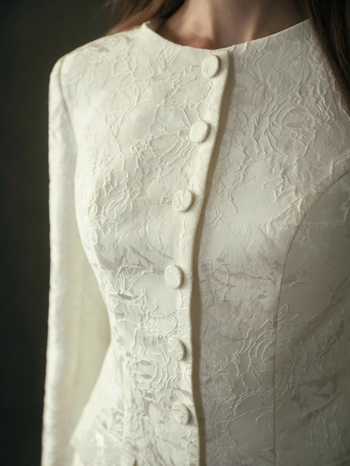 KISSERINE CLAUDETTE SET - Ivory White Jacquard Jacket and Mini Skirt