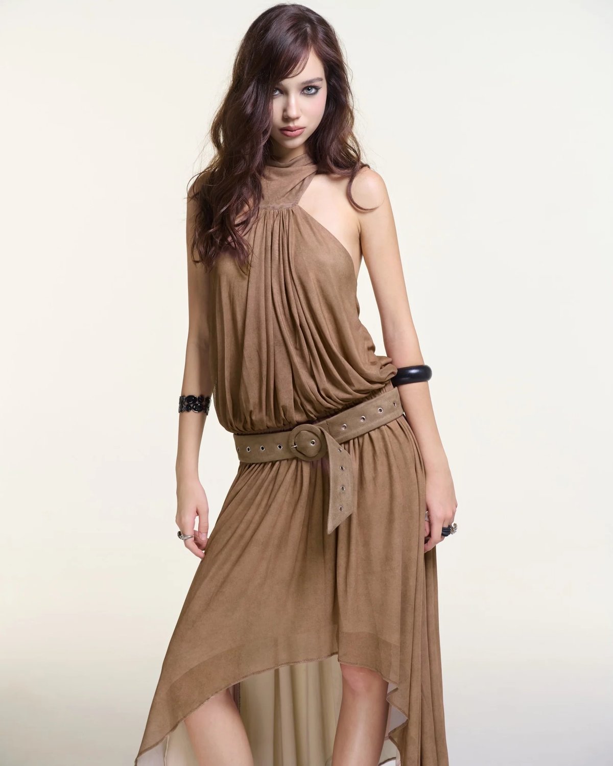 into.eight Taupe Tie-Waist Asymmetric High-Low Dress