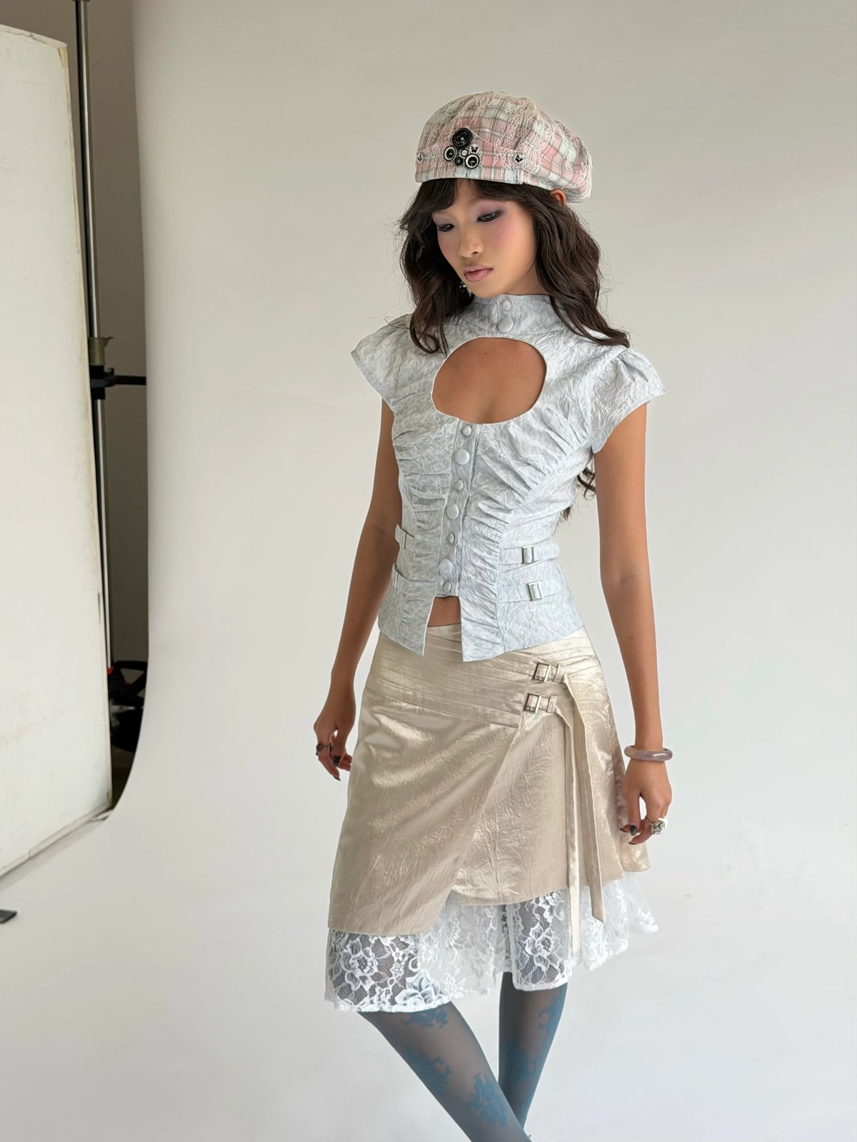 LUNA Satin Lace Ruched Skirt - INTO.EIGHT