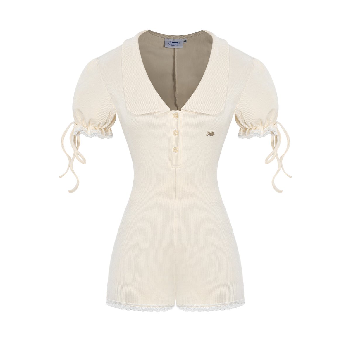 DKMV Se Na Lace Trim Puff Sleeve Jumpsuit