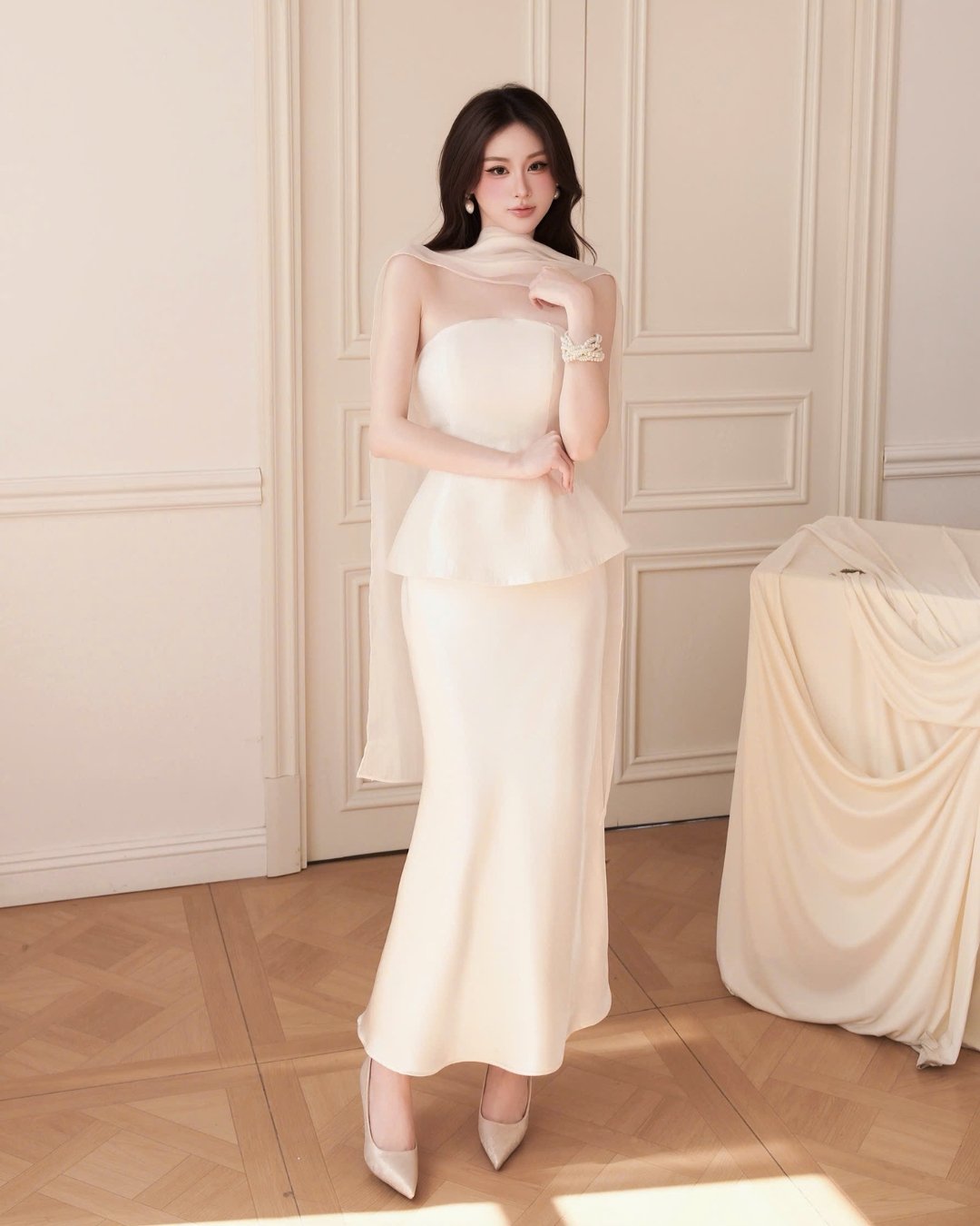 HIU Design Rani Top - Double Layer Korean Tafta Bustier with Voile Scarf