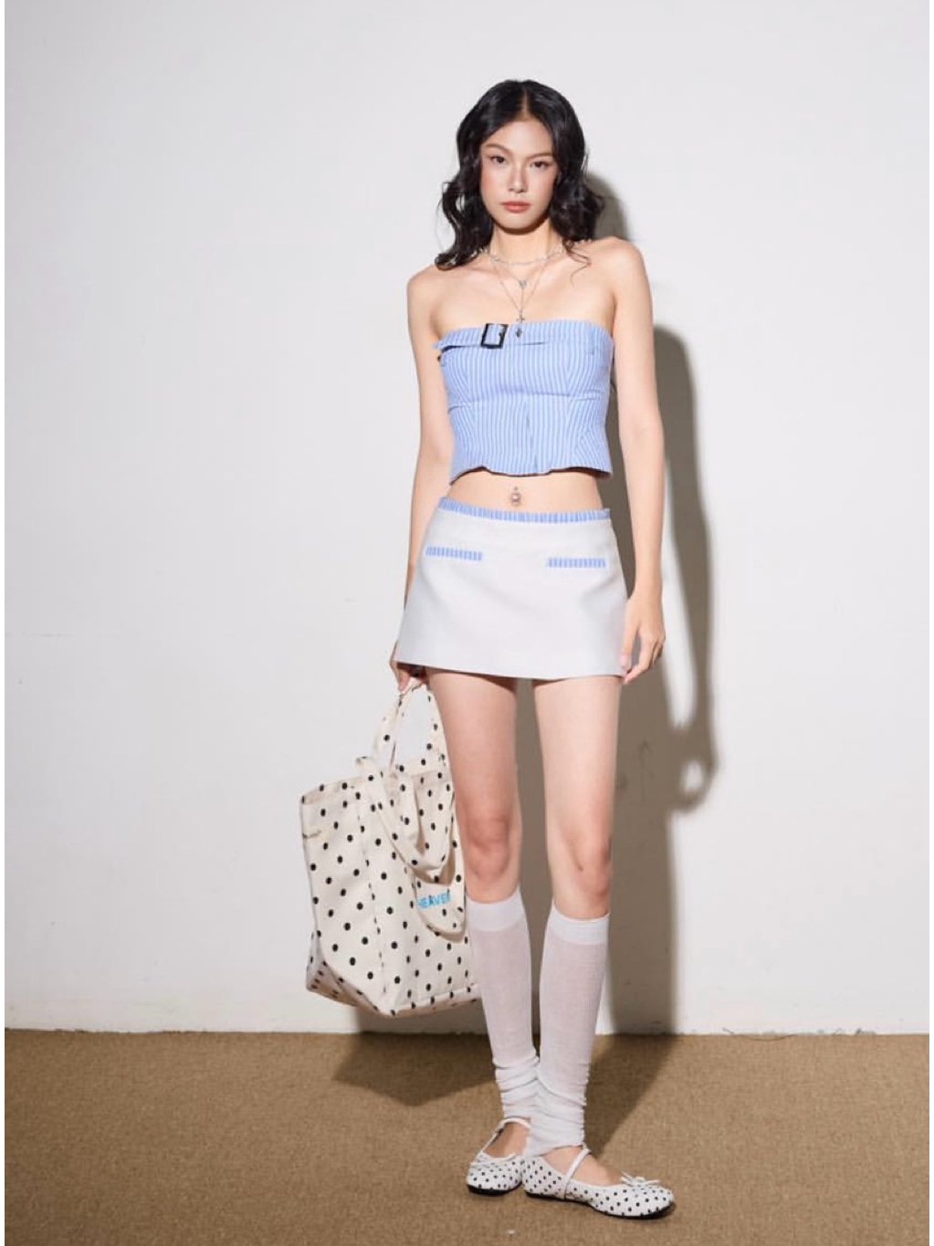 Cera Halen Set Blue Striped Tube Top and Skirt Set