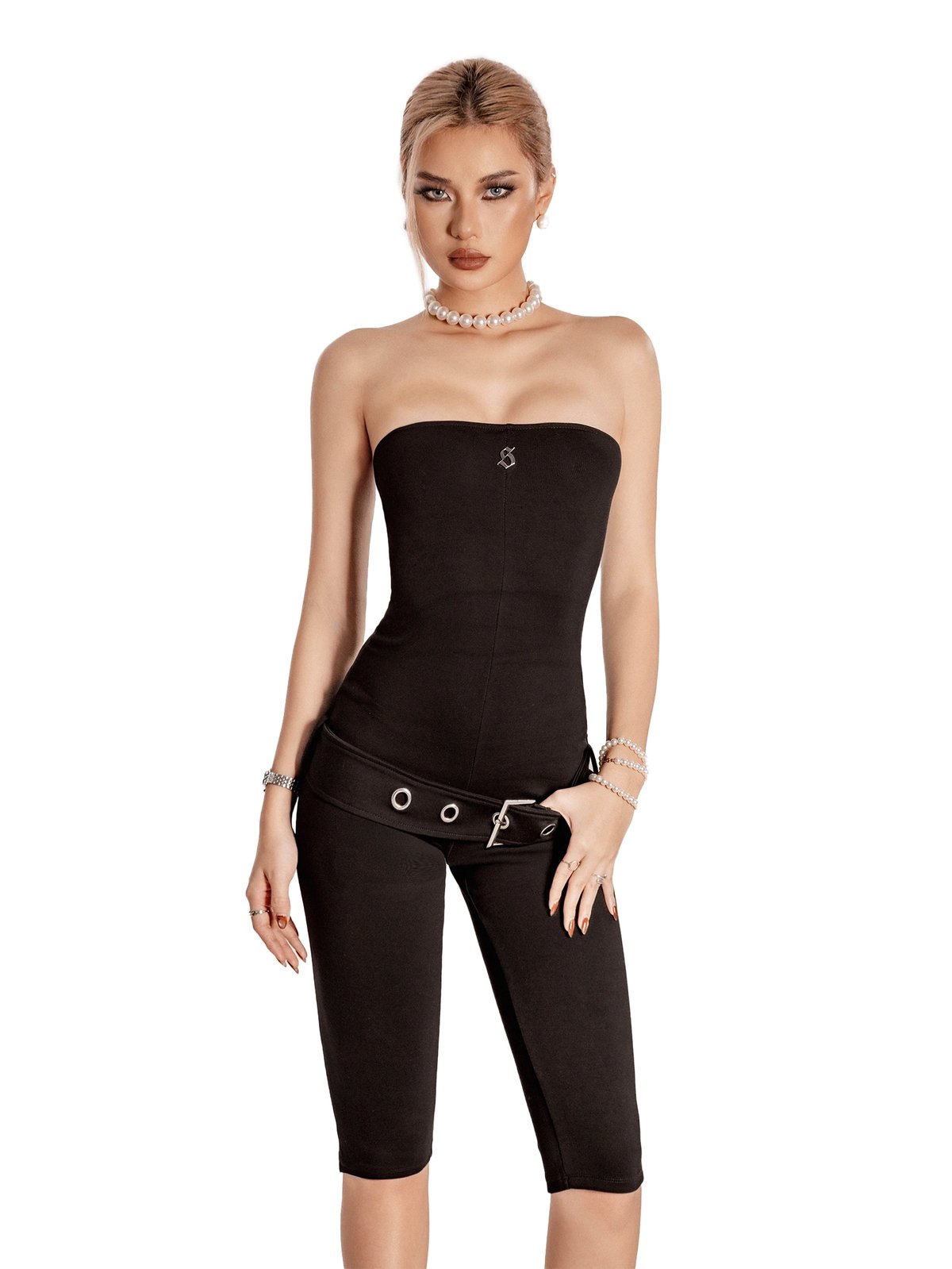 SISTERS Amelie Strapless Cropped Jumpsuit with Belt - White