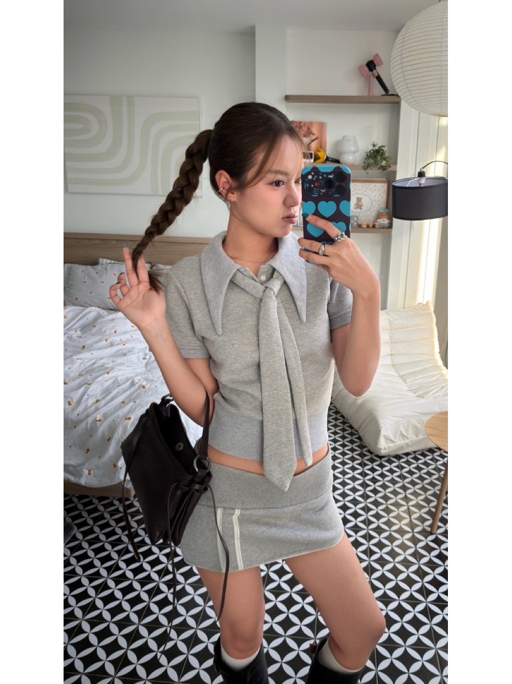 Madebymum Solar Set Grey Short Sleeve Shirt and Skirt