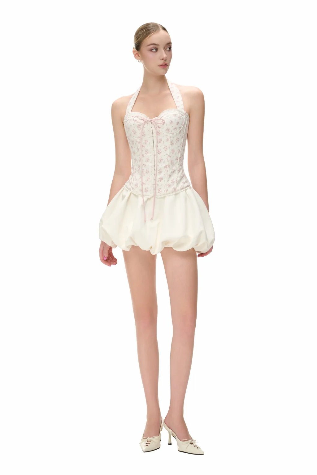 JUBIN LANI Corset Floral Halter Neck Peplum Top