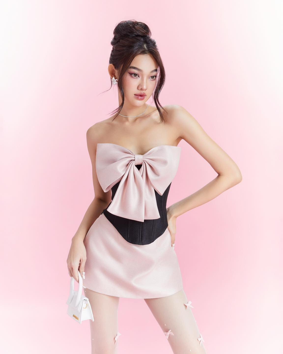 LANE CÌ Barbie Set 粉黑撞色蝴蝶結兩件套